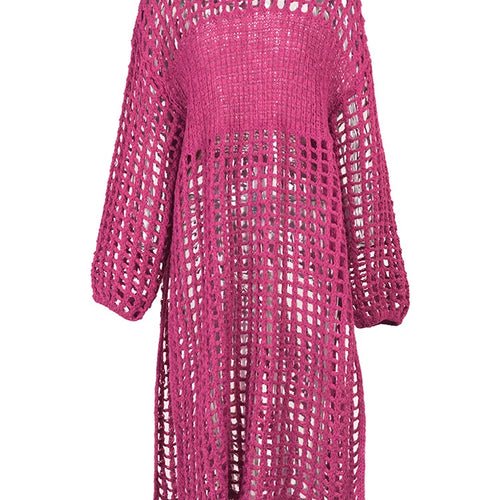 Load image into Gallery viewer, Women Black Knittng Hollow Out Big Size Long Dress New Round Neck Long Sleeve Fashion Tide Spring Autumn 2025 5WA10401
