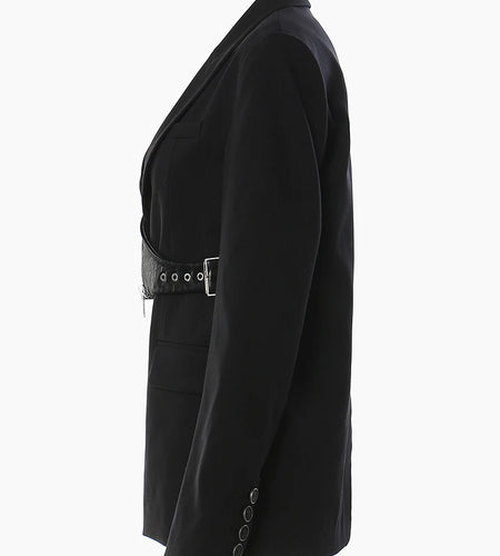 Women Black Irregular Pu Leather Blazer New Lapel Long Sleeve Loose Fit Jacket Fashion Tide Spring Autumn 2025 17A7466