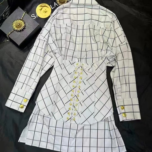 Load image into Gallery viewer, Hit Color Spliced Plaid Temperament Dresses for Women V Neck Long Sleeves Patchwork Button Fashion Dress Female New
