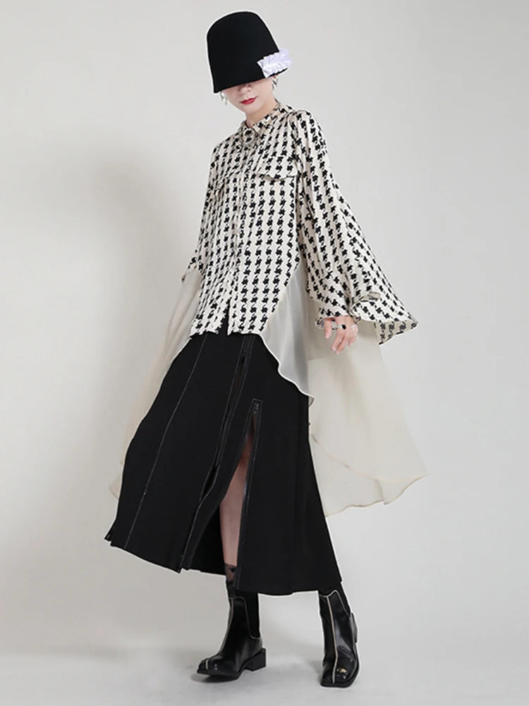 Women White Printed Back Long Big Size Blouse New Lapel Long Sleeve Loose Fit Shirt Fashion Spring Autumn 2025 1DF8957