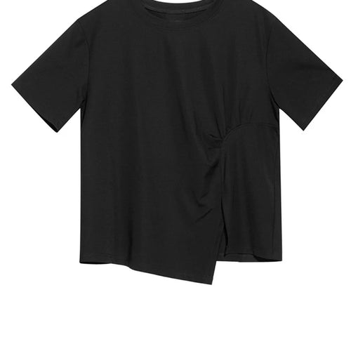 Load image into Gallery viewer, Women Black Irregular Hem Big Size Casual T-shirt New Round Neck Short Sleeve Fashion Tide Spring Summer 2025 1DJ1770

