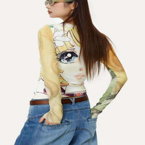 Load image into Gallery viewer, Japanese Grunge Fairy Cartoon Print Harajuku Tops T-shirt Women Streetwear Kawaii Cropped TshirtsY2k Aesthetic Vintage Cute Tees
