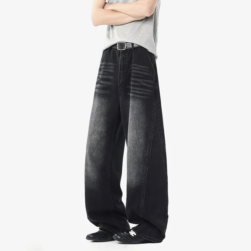 Men's Jeans New American Stylish Solid Color Straight Leg Handsome Trousers Loose Male Light Flared Pants Spring 9W1525