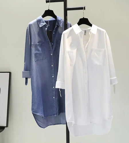 Long Sleeve Blouse Button Up Shirt Women Mid-length Female Elegant Ladies Tops Korean Fashion Feminine Blouse Jacket