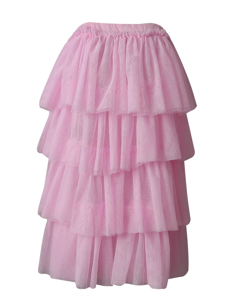 Mesh T-shirt Cake Half-body Skirt Two Pieces Suit New Round Neck Short Sleeve Women Fashion Spring Summer 2025 CPG3209