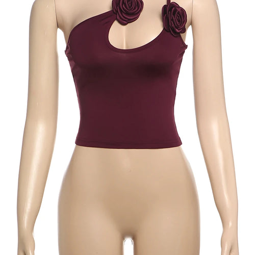 Load image into Gallery viewer, 3d Flower Tops Women Backless Low-Neck Slim Slanted Shoulder Summer Trend Midnight Sexy Versatile Simple Classic Clothes
