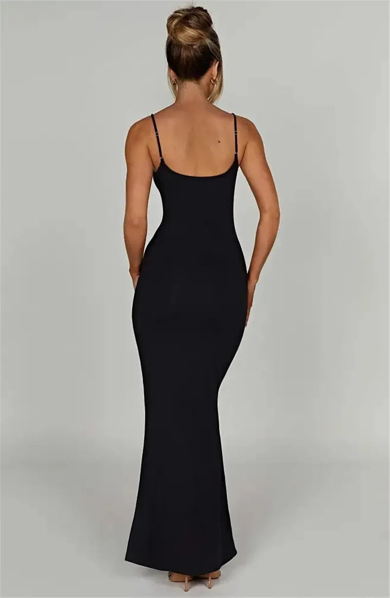 Spaghetti Strap Backless Bodycon Maxi Dress Women Autumn New Thickened Fabric Sleeveless Club Party Sexy Long Dress