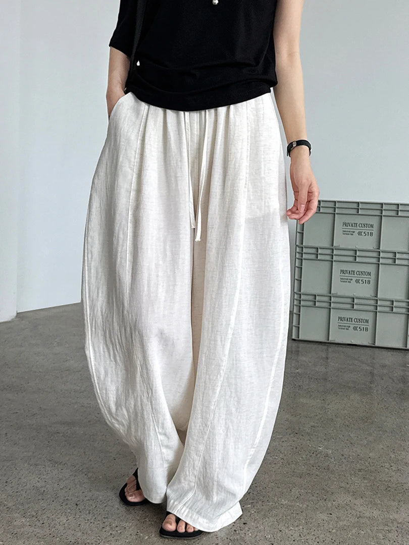 High Elastic Waist Yellow Drawstring Thin Wide Leg Pants New Trousers Women Fashion Tide Spring Autumn 2025 1DJ1547