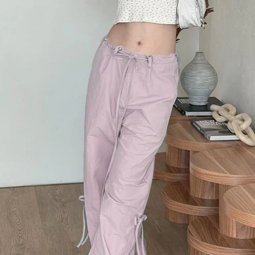 Load image into Gallery viewer, Korean Fashion Straight Leg Pink Women Trousers Bow Tie-Up Harajuku Pants Girls Solid Cute Coquette Capris Sweatpants
