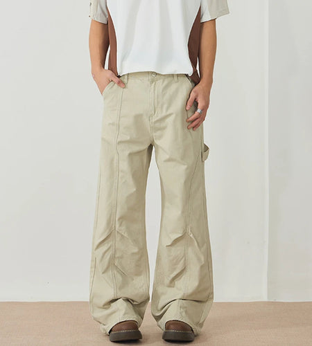 Men's Cargo Pants New American Style Folding Design Silhouette Micro Flared Niche Trendy Soldi Color Male Bottoms 9W1897