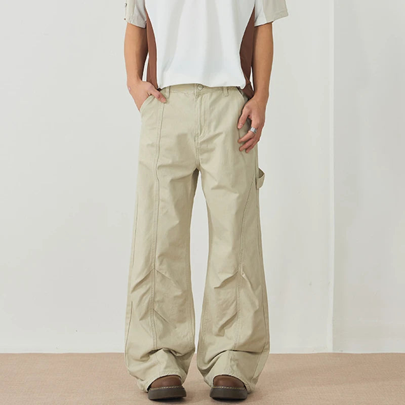 Men's Cargo Pants New American Style Folding Design Silhouette Micro Flared Niche Trendy Soldi Color Male Bottoms 9W1897