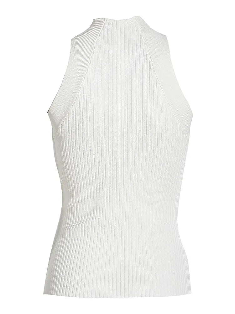Sexy Cut Out Vest For Women Round Collar Sleeveless Solid Minimalist Knitting Vests Female Summer Clothes Style