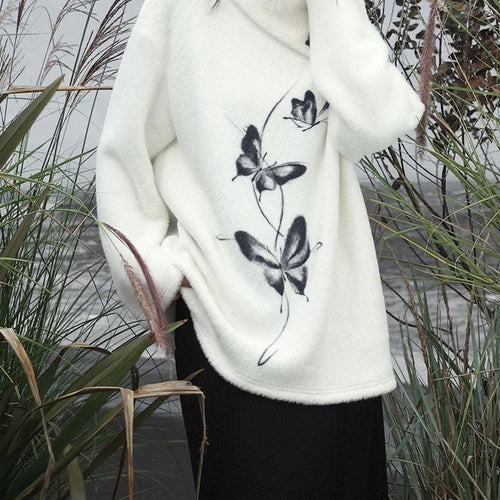 Load image into Gallery viewer, Oversized Harajuku Butterfly Jacquard Sweaters Streetwear Vintage Punk White Jumpers Women Y2k Aesthetic Casual Grunge Pullovers

