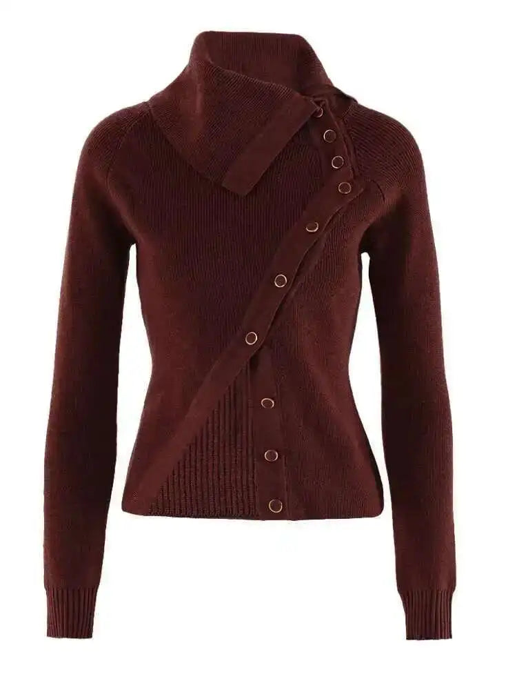 Brown Irregular Slim Knitting Sweater Turtleneck Long Sleeve Women Pullovers New Fashion Tide Spring Autumn 2025 CPDB243