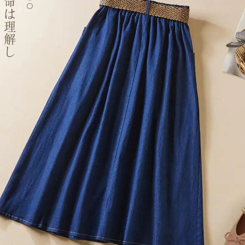 Load image into Gallery viewer, Denim Skirt Women Summer A-line High Waist Medium Length Belt Lace Up 2022 Knee Length Young Beautiful Casual Skirts Female
