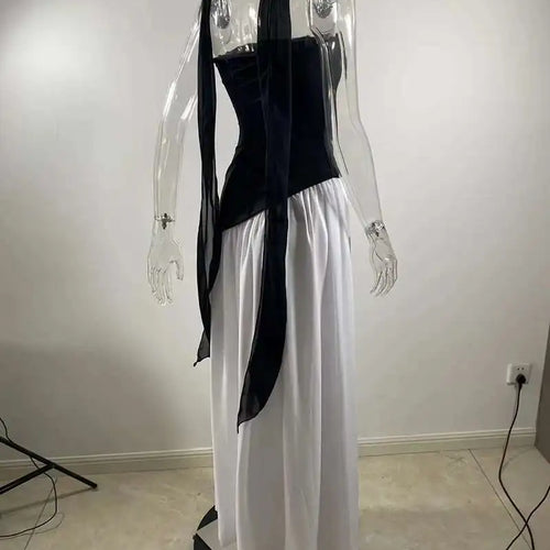 Load image into Gallery viewer, Strapless Off-shoulder Sexy Maxi Dress For Women Gown Patchwork Scarf Collar Thigh High Split Club Party Long Dress
