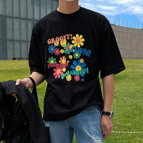 Load image into Gallery viewer, Men&#39;s T-shirt 2024 Summer New Korean Style Loose Short Sleeve Trendy Floral Print Design Round Collar Casual Male Top C5927
