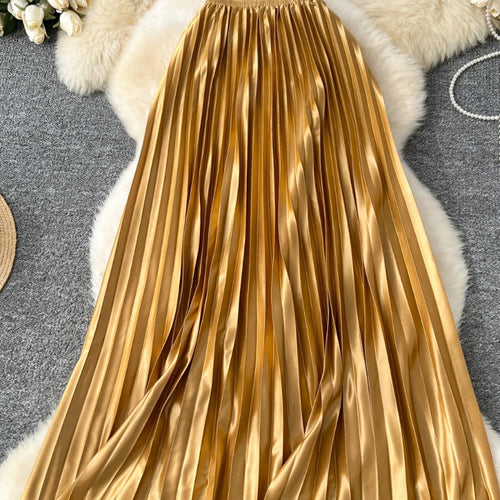 Load image into Gallery viewer, French Retro Women Fashion Solid Elegant Long Skirt Autumn Winter Elastic High Waist Popular Pleated Skirt Simplicity Streetwear
