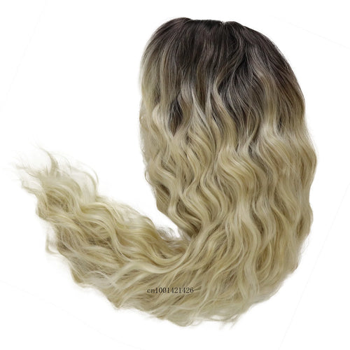 Load image into Gallery viewer, Long Curly Wigs with Bangs Synthetic Hair Natural Wigs for White Women Golden Blonde Wig Dark Roots Ombre Color Hair Healthy Wig
