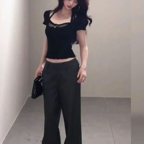 Load image into Gallery viewer, 2025 Summer Lace Patchwork Halter Tees  Women Y2k Aesthetic Sexy Hollow Out T-shirt Harajuku Grunge Cropped Bodycon Fairy Tops
