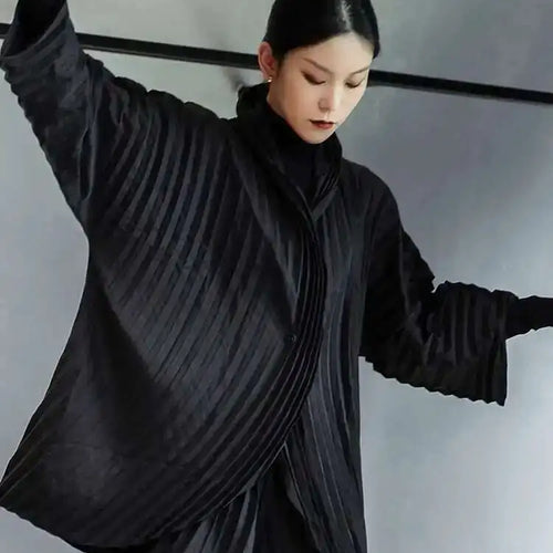 Load image into Gallery viewer, Wide Leg Pants Pleated Two Piece Suit New Turtleneck Long Sleeve Black Loose Fit Women Fashion Spring Autumn 2025 1DE3064
