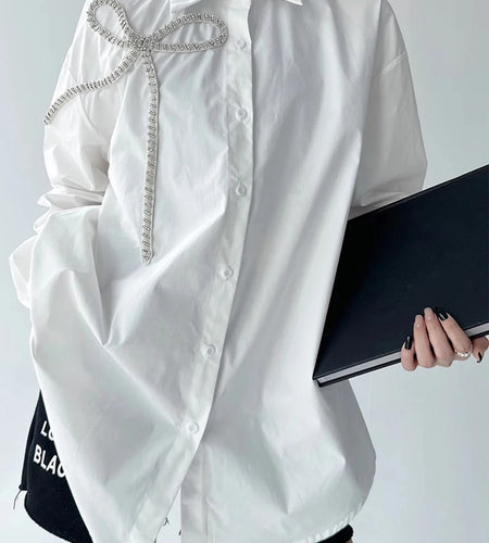 Solid Spliced Diamonds Loose Blouses For Women Lapel Long Sleeve Loose Casual Temperament Shirt Female Fashion New