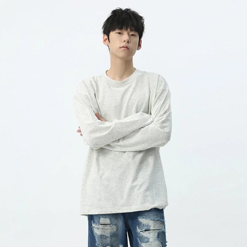 Men's T-shirt Spring Summer New Korean Style Clean Male Top Fashion Long Sleeve Round Neck Casual Solid Color 9C5291