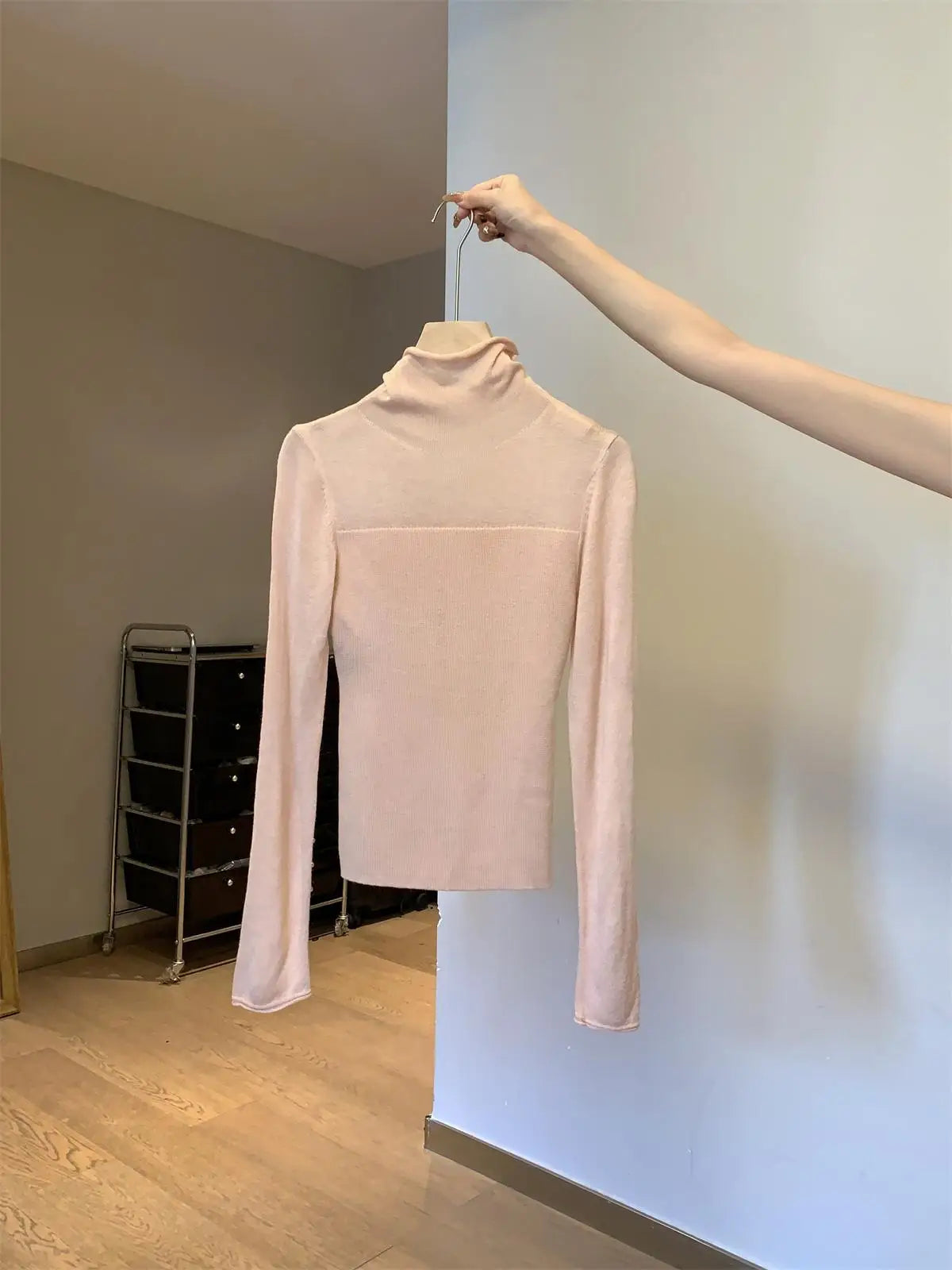 Retro Korean Version Women Solid Patchwork Elegant Knitted High Neck Sweater Autumn Winter Slim Pullovers Tops Simplicity Trendy