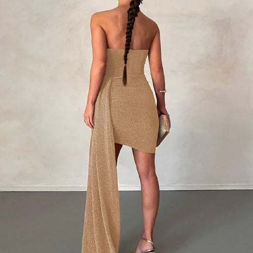 Load image into Gallery viewer, Elegant Strapless Lace-up Mini Dress For Women Robe 2023 New Off-shoulder Sleeveless Ruched Party Short Dress Vestido
