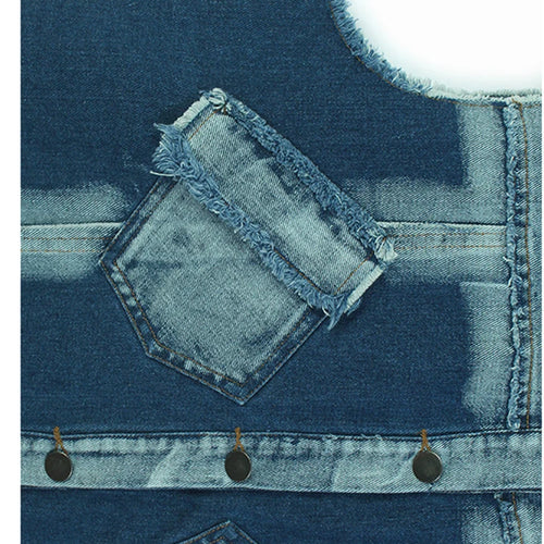 Load image into Gallery viewer, Women Black Denim Burr Mesh Spliced Big Size Vest Dress New Lapel Sleeveless Fashion Tide Spring Autumn 2025   1DJ1352
