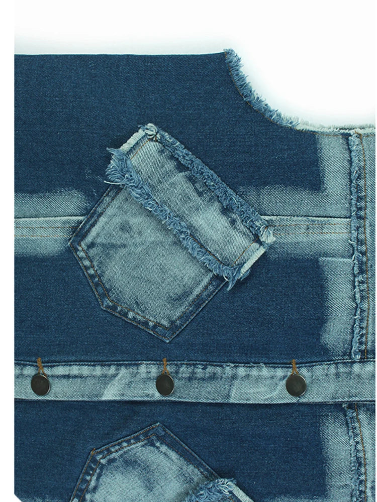 Women Black Denim Burr Mesh Spliced Big Size Vest Dress New Lapel Sleeveless Fashion Tide Spring Autumn 2025   1DJ1352