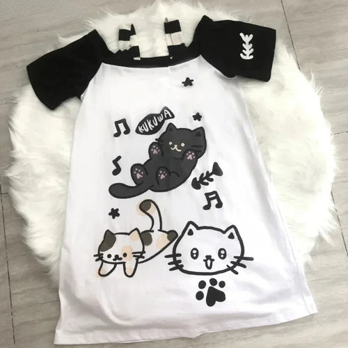 Load image into Gallery viewer, Japanese Women Off Shoulder Graphic T Shirts Y2k Kawaii Cute Cartoon Print T-shirt Top Summer Aesthetic Grunge Fairy Tees
