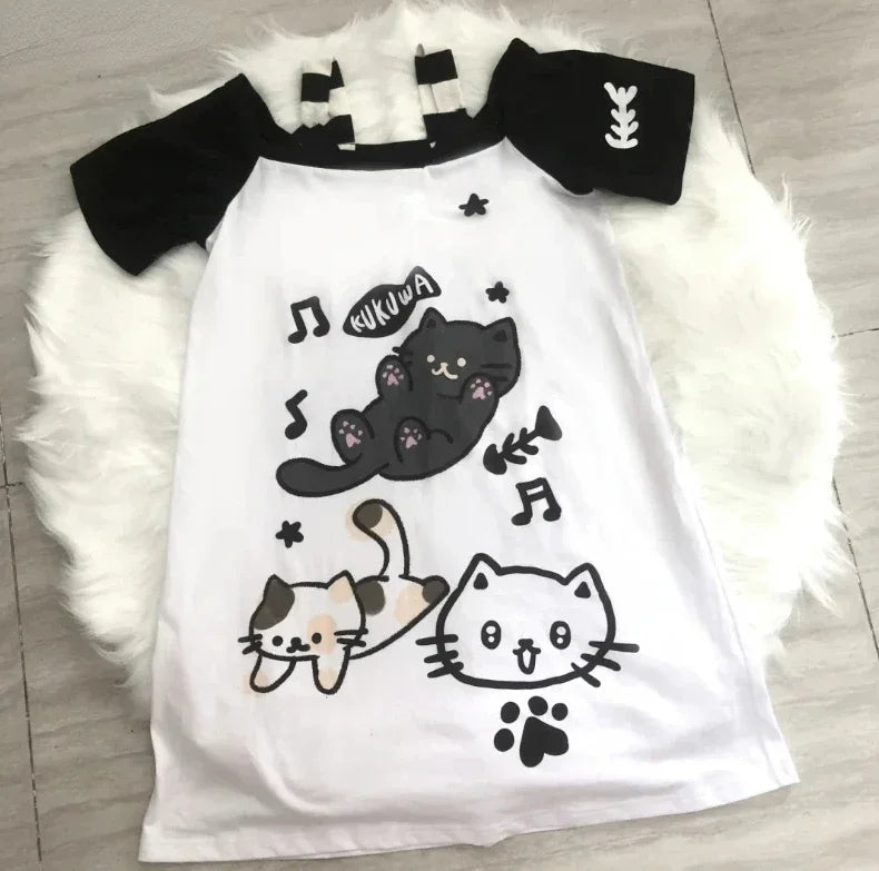 Japanese Women Off Shoulder Graphic T Shirts Y2k Kawaii Cute Cartoon Print T-shirt Top Summer Aesthetic Grunge Fairy Tees