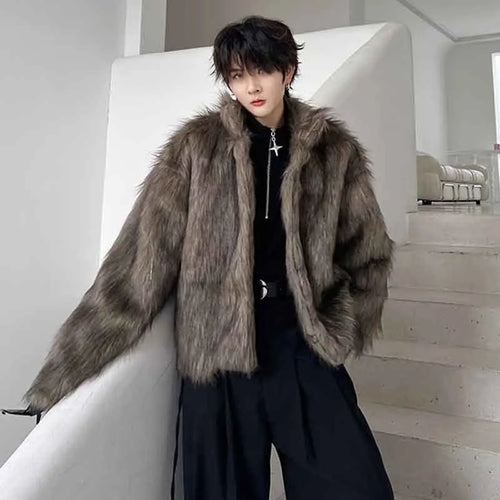 Load image into Gallery viewer, Winter Men&#39;s Dark Faux Fur Cotton Coat Fashion Korean Style Loose Woolen Cardigan Jackets Trend Male Autumn New 9C2877
