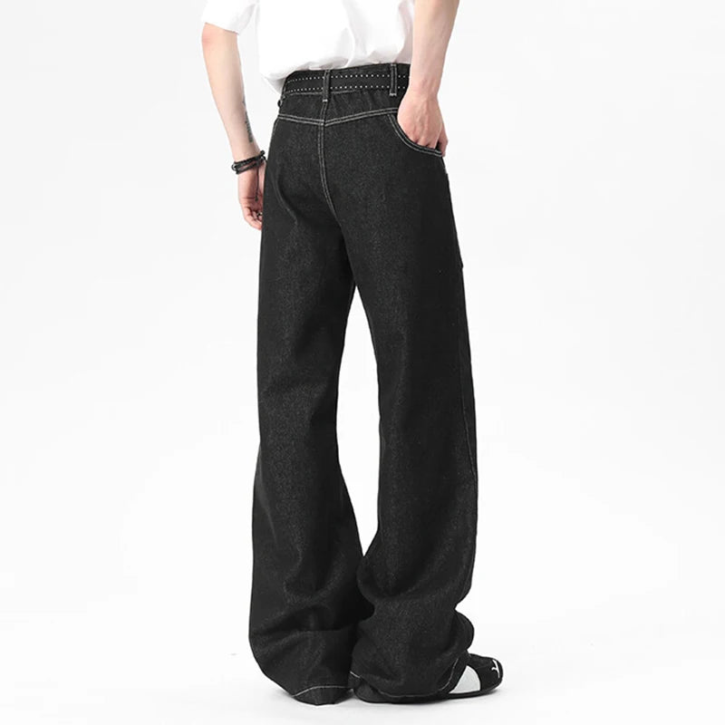 Men's Jeans New Micro Flared American Style Front Pockets Personaility Design Solid Color Fashion Male Bottoms 9W1654