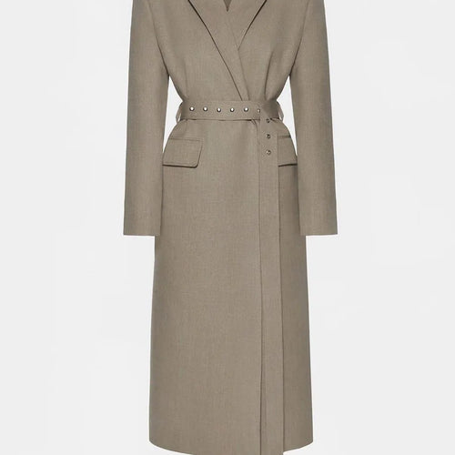 Load image into Gallery viewer, Solid Slimming Spliced Lace Up Temperament Jacket for Women Lapel Long Sleeves Patchwork Pockets Trench Female New
