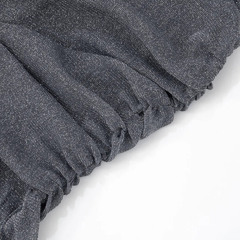 Mesh See Through Ruffled Sexy Maxi Dress For Women Gown Gray Off-shoulder Strapless Backless Ruched Long Dress Vestido