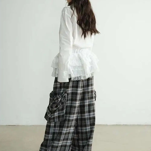 Load image into Gallery viewer, High Elastic Waist Gray Plaid Big Pocket Long Casual Pants New Trousers Women Fashion Tide Spring Autumn 2025 1DH8256
