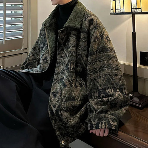 Load image into Gallery viewer, Fashion Men&#39;s Lamb Wool Jacket Knitted Contrast Color Jacquard Loose Casual Male Retro Cotton Padded Jackets 9C9039
