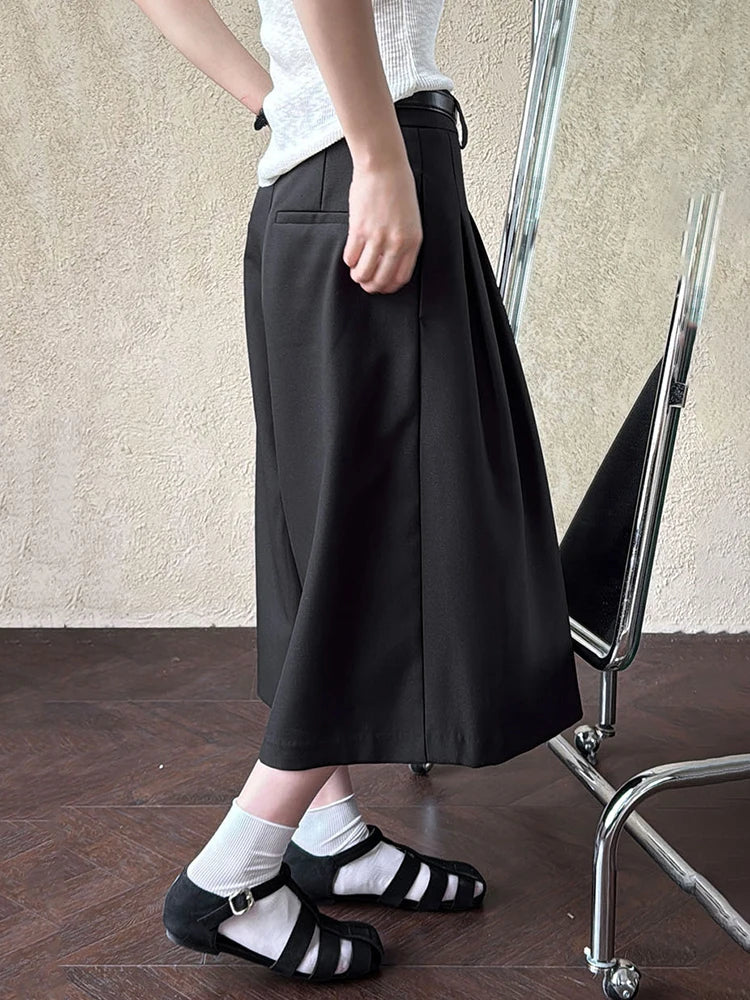 High Waist Gray Brief Pleated Wide Leg Calf-Length Pants New Trousers Women Fashion Tide Spring Autumn 2025 1DJ0997