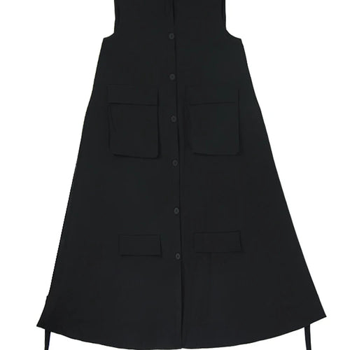 Load image into Gallery viewer, Women Black Pockets Big Size Casual Midi Vest Dress New Round Neck Sleeveless Fashion Tide Spring Autumn 2025 1DJ1167
