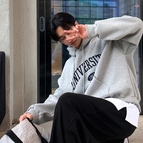 Load image into Gallery viewer, Men's Sweatshirts Letter Embroidered Hooded Sweatshirt New Spring Loose Pullover Hoodies Korean New Trendy Top 9W1453
