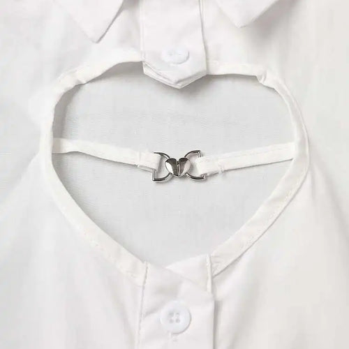 Load image into Gallery viewer, Women White Hollow Out Spliced Big Size Casual Blouse New Lapel Long Sleeve Shirt Fashion Tide Spring Autumn 2025 CPG2982
