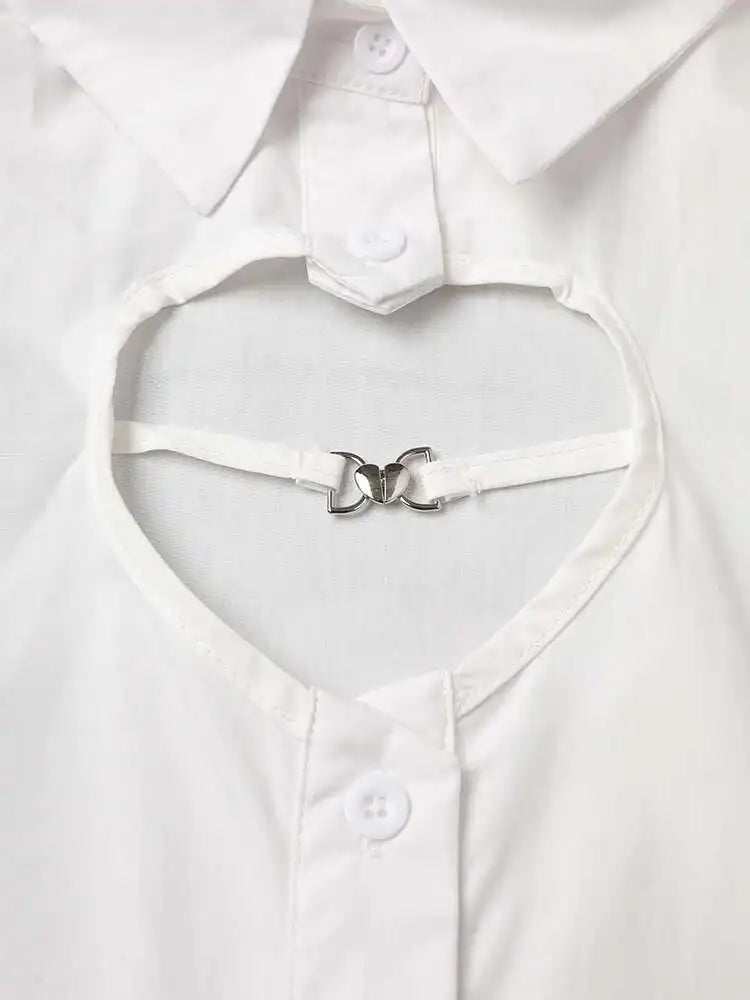 Women White Hollow Out Spliced Big Size Casual Blouse New Lapel Long Sleeve Shirt Fashion Tide Spring Autumn 2025 CPG2982