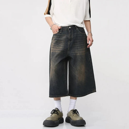 Load image into Gallery viewer, Men&#39;s Summer New Jeans Korean Style Loose Wide Leg Flare Denim Pants Male Fashion Washed Cropped Trousers Tide 9A8825
