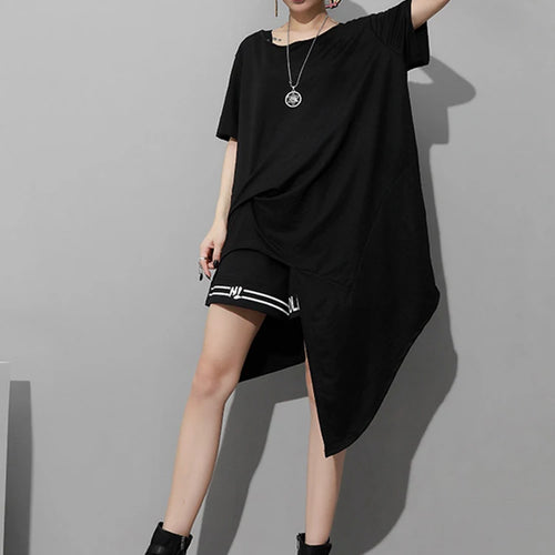 Load image into Gallery viewer, Women White Irregular Hem Big Size Casual Long T-shirt New Round Neck Short Sleeve Fashion Tide Spring Summer 2025 1DJ1802
