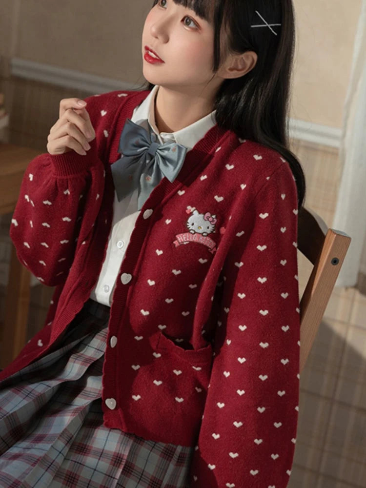 Japanese Kawaii Cartoon Embroidery Cardigans Y2k Aesthetic Women Knitted Star Jacquard Tops Streetwear Preppy Stylel Loose Coats