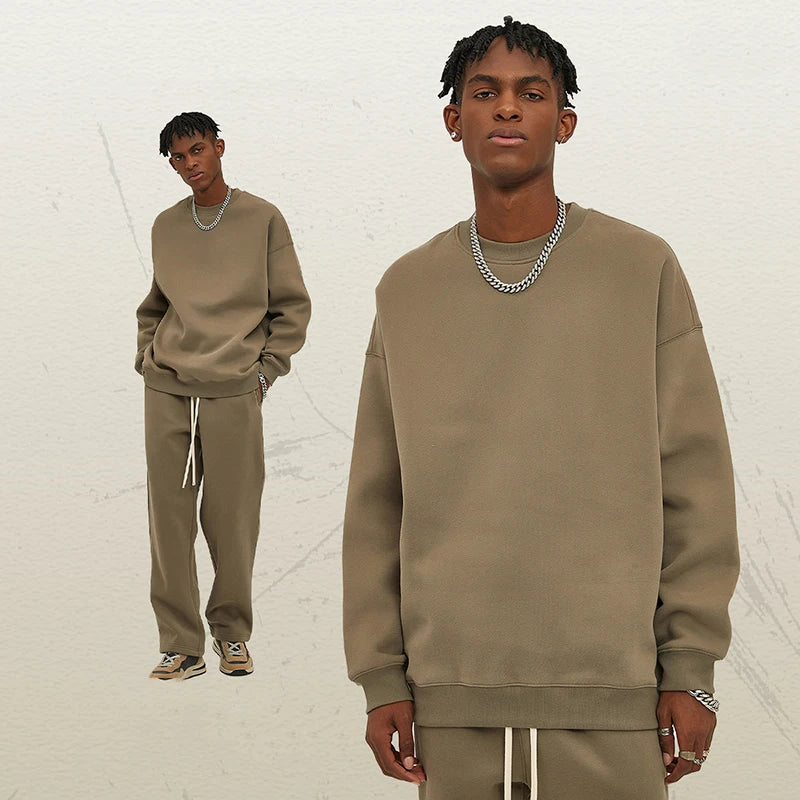 Male Sweatshirt Sweatpants Two-piece Set Pullover Round Collar Long Sleeve Top Straight Pants Spring Fashion Tide 9W128