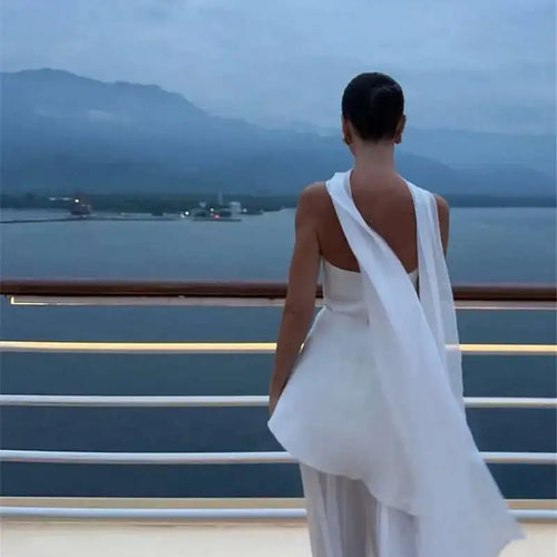 Load image into Gallery viewer, Elegant Strapless Sexy Maxi Dress For Women Gown With Scarf Off-shoulder Sleeveless Backless Split Beach Long Dress
