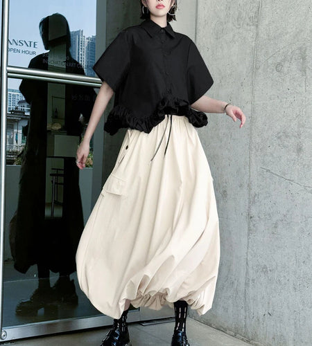 High Elastic Waist Apricot Drawstring Casual Bud Half-body Skirt Women Fashion Tide New Spring Autumn 2025 1DJ0634